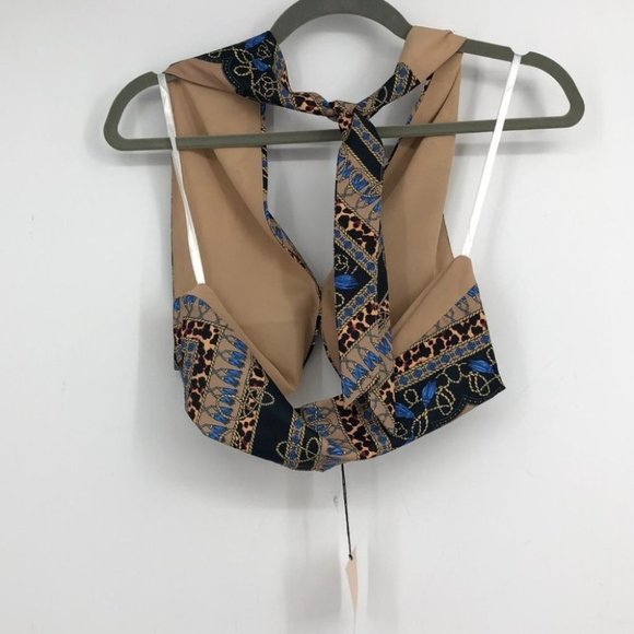 NWT Superdown Alondra Halter wrap crop top in tan blue leopard multicolor SP - Picture 13 of 15